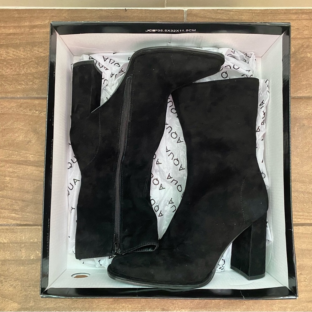 AQUA Black Suede Heel Boots!